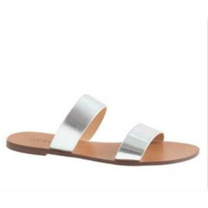 J. Crew Mirror Malta Metallic Silver Double Strap Slide Sandals - Size 9